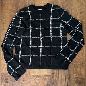 H&M Black Sweater with White Grid Design size XS